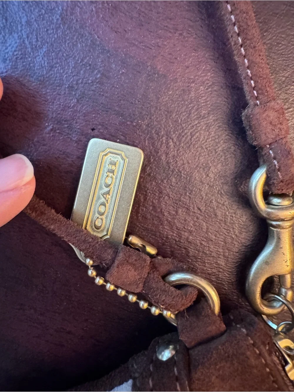 vintage Coach Hamptons Mosaic patchwork suede wristlet brown brass